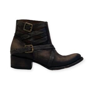 Freebird by Steven Sammi Brown Leather Bohemian Block Heel Buckle Bootie 6
